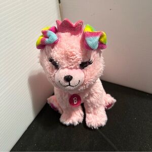 Pink Plush Puppy Stuffed Animal with Rainbow Accents